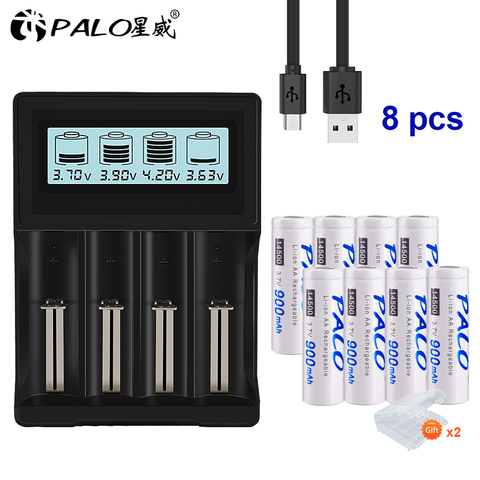 PALO cargador para 18650, 26650, 21700, 18350, 14500 batería de litio 3,7 V + 4 Uds AA 14500 de 900mAh 3,7 V baterías de iones de litio ► Foto 1/6