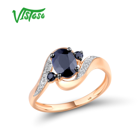 VISTOSO anillos de oro para las mujeres de 14K 585 anillo de oro rosa diamante zafiro azul Natural de lujo delicado de moda de la joyería ► Foto 1/6