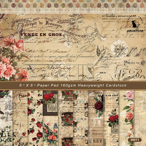 Panalisacraft-Bloc de papel con estampado vintage, 24 hojas, 6 