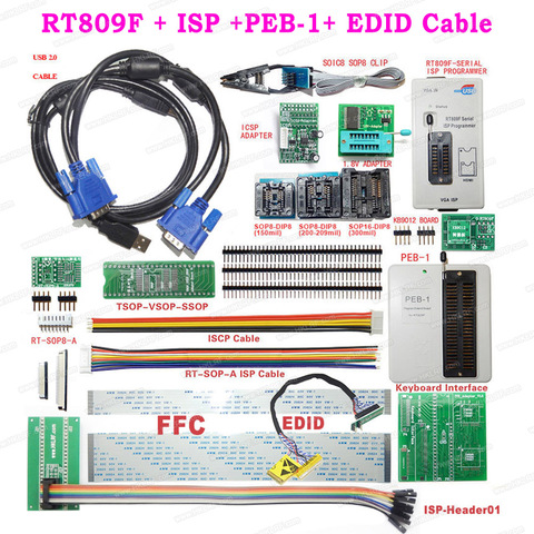 RT809F EMMC Nand-FLASH programador Universal + PEB-1 + EDID + ISP-DuPont-Header + SOP8 IC Clip placa base LCD lector ► Foto 1/6