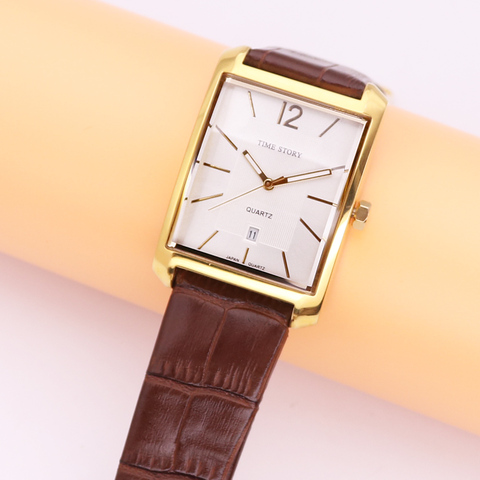 Miyota-reloj de cuarzo de acero inoxidable con fecha automática para hombre, reloj de moda, de cuero genuino, regalo de cumpleaños ► Foto 1/6
