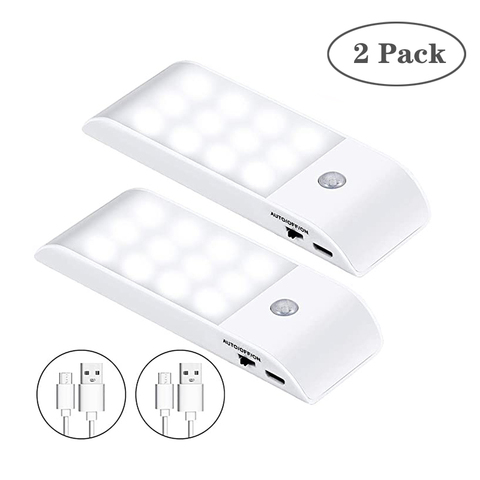 Lámpara LED recargable con Sensor de movimiento PIR, luz de noche de armario con Sensor USB para pasillo y pared, 12 unidades ► Foto 1/6