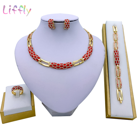 Juegos elegantes de joyería africana para mujer, collar de Boda nupcial, joyería de esmalte rojo, pulsera de estilo clásico, pendientes, anillos, joyería ► Foto 1/5