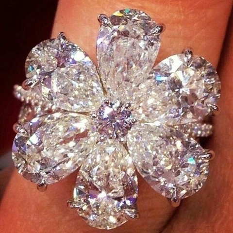 Moda elegante blanco Flor de cristal anillo de mujer, joyería, accesorios de lujo Zircon anillo de compromiso regalo de fiesta ► Foto 1/2