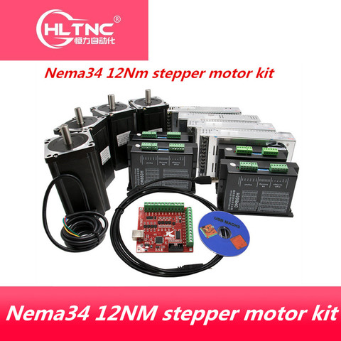 3 kit de ejes CNC Nema 34 1600Oz-in/6A 86HS6204 12Nm Motor paso a paso y 6A/110VDC controladores de motor para la fresadora CNC ► Foto 1/3