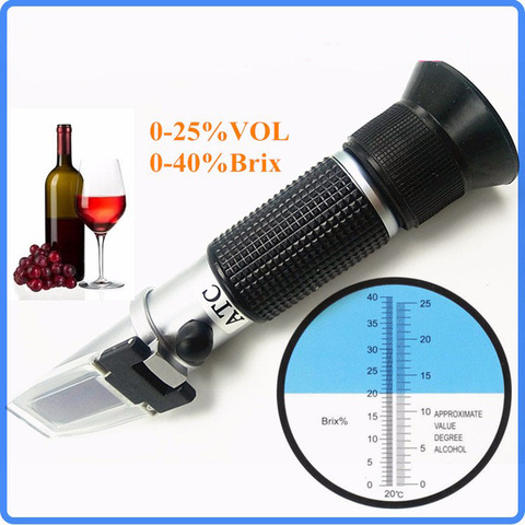 De Alcohol de vino Refractómetro con ATC Doble escala Brix 0-40% 0-25% VOL óptico de uva fermentador de vino los productores ► Foto 1/6