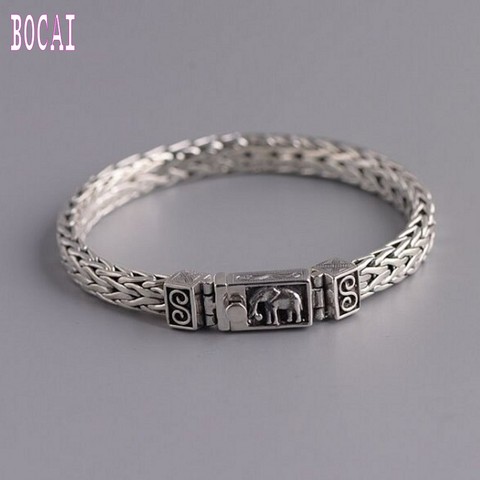 Joyería de plata S925, moda plateada tailandesa vintage, pulsera de plata tejida a mano con hebilla de elefante, pulsera de plata para hombre ► Foto 1/1