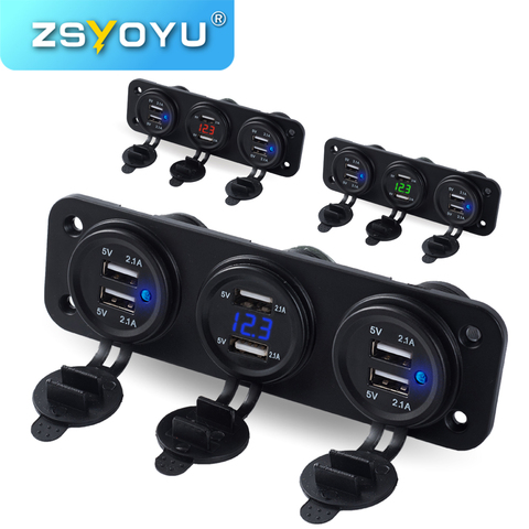 Cargador USB multipuerto para coche, dispositivo de carga para automóvil, con enchufe 2.0, voltímetro de 2 puertos led, rápido, de 12V y 5V ► Foto 1/6