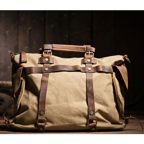 Bolso de hombro de lona Estilo Vintage para hombre, bandolera de cuero, militar, bolsa de mensajero de lona, informal ► Foto 1/6