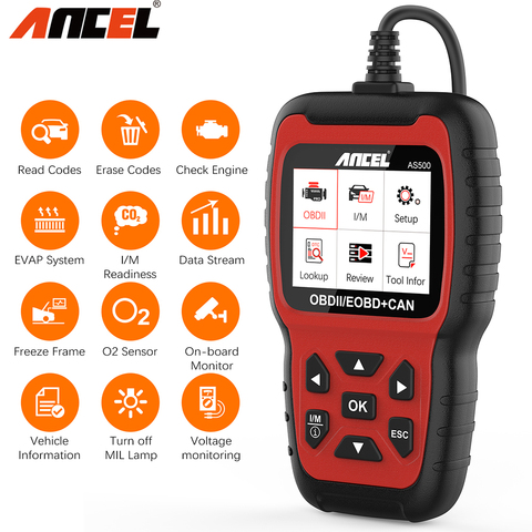 Ancel, AS500 OBD2 de diagnóstico del coche OBD 2 Código de motor escáner lector multilingüe actualización gratuita ODB2 escáner automotriz ► Foto 1/6