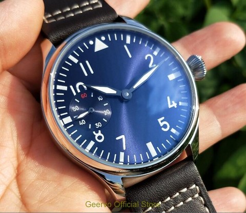 Reloj Mecánico de cuerda a mano de 44mm con esfera azul ligera y 17 joyas de Asia 6497, reloj luminoso verde para hombre, relojes mecánicos 18 ► Foto 1/6