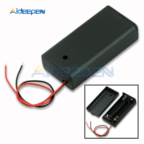 Caja de almacenamiento con conector de soporte de plástico negro, 2 pilas AA, interruptor de botón de encendido/apagado con Cable de plomo ► Foto 1/4