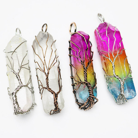 7 Chakra Cristal Arco Iris Natural cuarzo piedra Árbol de la vida colgante para las mujeres los hombres péndulo Chakra de Sanación Reiki de fabricación de la joyería ► Foto 1/6