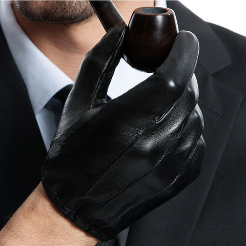 Guantes informales de piel auténtica para hombre, sin forro, tres líneas, negro ► Foto 1/6