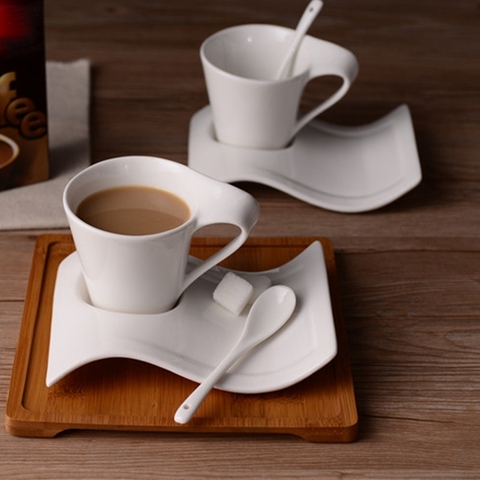 70-220Ml Set de tazas de café de cerámica ola creativa Taza de leche y platillo Europea par juego de tazas de té agua tazas ► Foto 1/6