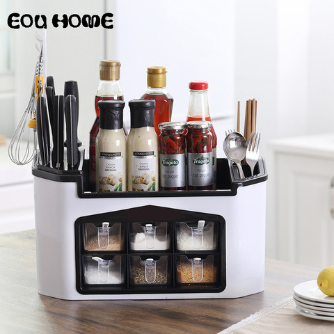 Estante de especias de plástico, caja de almacenamiento para condimentos, palillos, cucharas, accesorios Organizadores de cocina, cuchillo/tenedor ► Foto 1/6