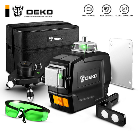 DEKO-Nivel de láser verde 3D, DKLL12PB1, 3,6 V, 3000mAh, 12 líneas, línea de Cruz Vertical Horizontal lo suficientemente brillante como para ver ► Foto 1/5