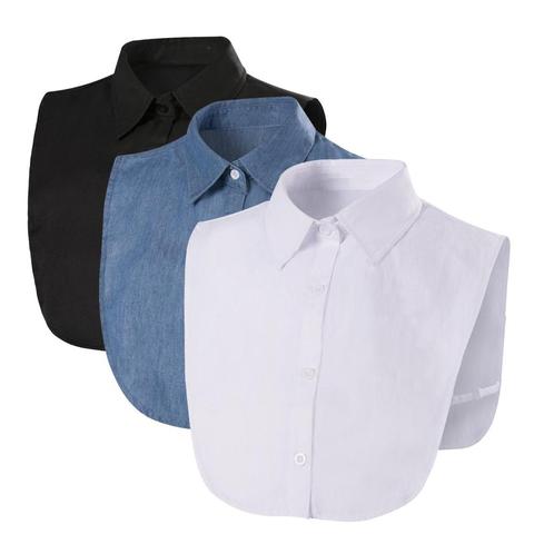 Collar falso para camisa desmontable Collar sólido camisa de solapa blusa de las mujeres de los hombres negro blanco camiseta Ropa Accesorios ► Foto 1/6