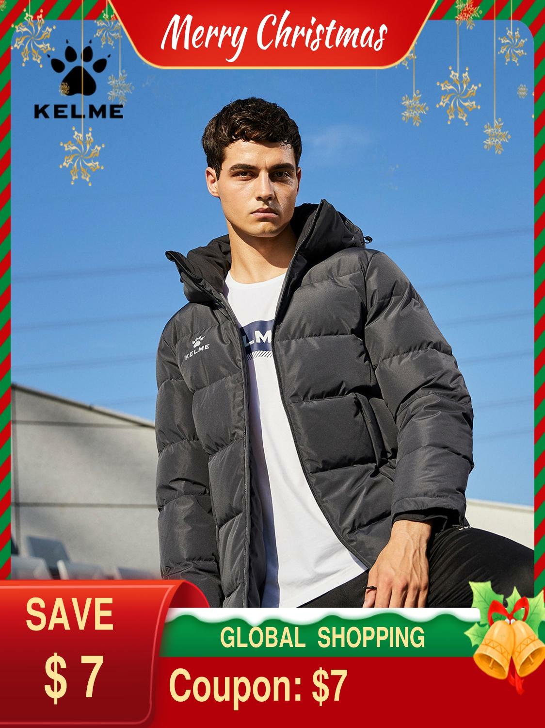 KELME-Chaqueta de plumón corta con capucha para hombre y mujer, abrigo deportivo cálido a prueba de viento, color blanco, 90%, para senderismo, Camping, invierno, 8061YR1005 ► Foto 1/6