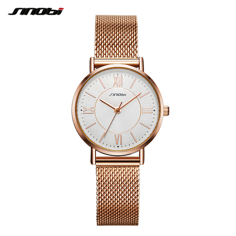 SINOBI nueva llegada relojes clásicos de Mujer negro/dorado de lujo Simple Reloj de pulsera de acero inoxidable Mujer Reloj de pulsera ► Foto 1/6