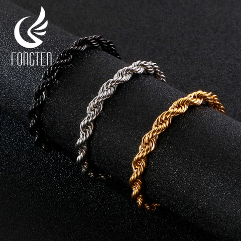 Fongten al por mayor Simple torcido pulsera de cadena de enlace para los hombres de acero inoxidable negro mano pulseras de cadena de hombre de regalo de la joyería ► Foto 1/6