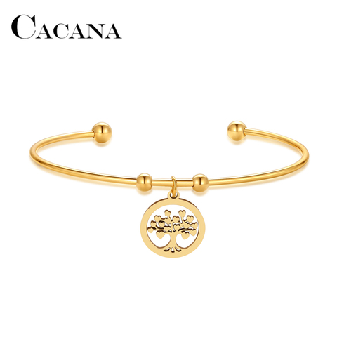 CACANA 316L, pulsera abierta de acero inoxidable, Color dorado, corazón de la vida, árbol, joyería Simple de moda para mujeres, regalos de fiesta de boda ► Foto 1/5