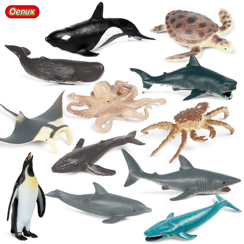 Oenux-figuras de acción de animales marinos para niños, modelo pequeño de océano, vida marina, ballena, tiburón, cangrejo, Tortuga, juguete educativo de PVC ► Foto 1/6