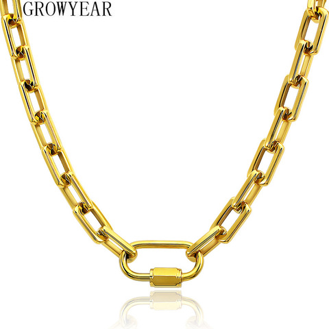 Collar de cadena de acero inoxidable con eslabones para hombre y mujer, gargantilla de color dorado, joyería de moda, regalos para amigos, collar de borde redondo ► Foto 1/6