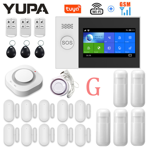 TUYA-sistema de alarma WIFI/gsm para el hogar, smartlife con kits de detección de humo, sensor de puerta, tarjeta RFID, alarma de seguridad con cable inalámbrica ► Foto 1/6