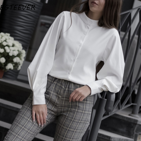 Vintage linterna manga Otoño Invierno Thicken mujer camisa blusas blusa de un solo pecho mujer Camisas sueltas Tops blusas mujer ► Foto 1/6
