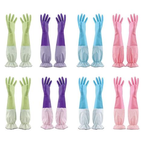 Guantes de goma para lavado y limpieza de lavavajillas, duraderos, para el hogar, largos y gruesos, guante Floral, Kit impermeable Q8Y6 ► Foto 1/6