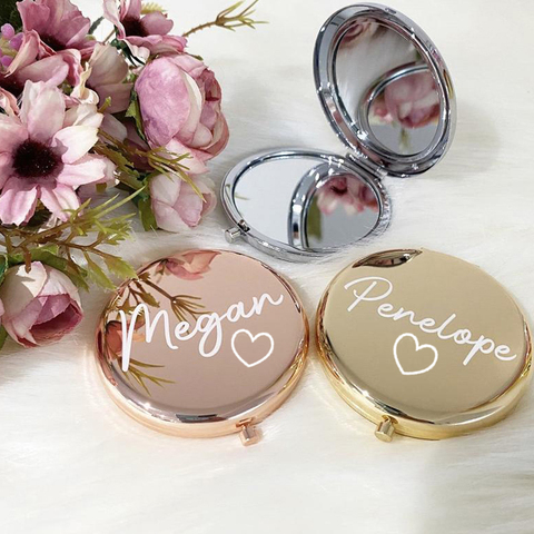 Regalo de dama de honor personalizado espejo de maquillaje compacto de Metal Simple espejo plegable portátil de doble cara regalo de boda y Navidad ► Foto 1/6