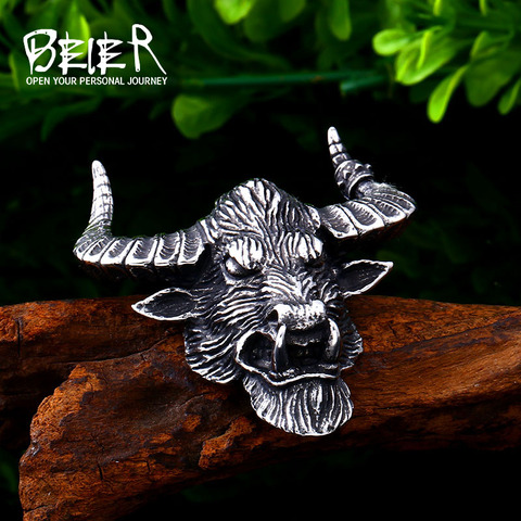 BEIER 316L de acero inoxidable vikingo cabeza de toro de los hombres collar con colgante Punk moda Animal de alta joyería de calidad LLLHP123P ► Foto 1/6