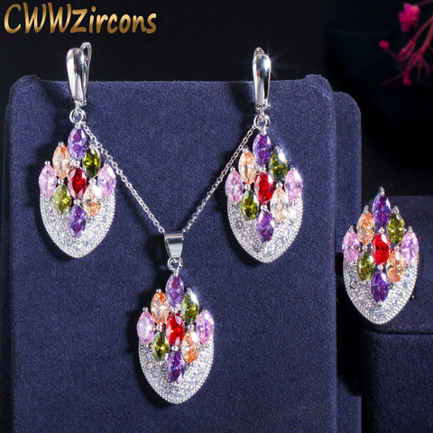 CWWZircons-Conjunto de pendientes y Collar para mujer, joyería artística Vintage de circonita cúbica colorida, cristal de circonita grande, colgante, collar, T001 ► Foto 1/6