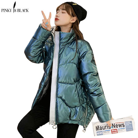 PinkyIsBlack-abrigos de otoño e invierno para mujer, Parkas con cuello alto brillante a la moda, Chaqueta de algodón acolchada brillante, 2022 ► Foto 1/6