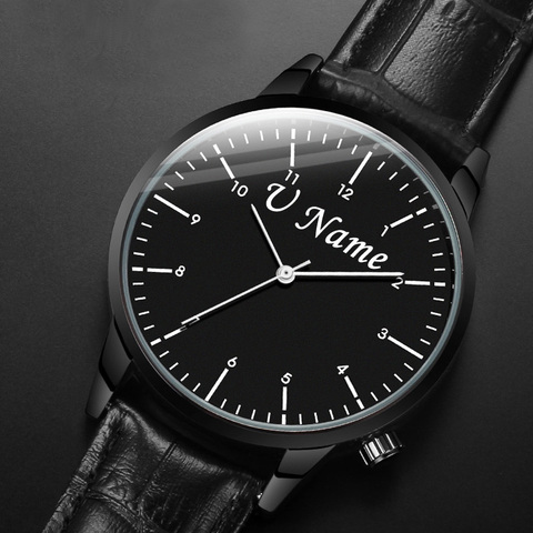 Reloj personalizado para mujer y hombre, pulsera Unisex con grabado con tu nombre en la cara, reloj de pulsera con correa de cuero ► Foto 1/6