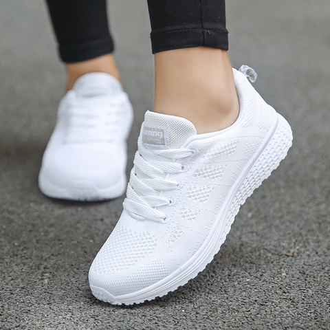 Zapatillas deportivas de malla respirable para caminar para mujer, cómodas zapatillas casuales a la moda, color blanco ► Foto 1/5