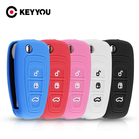 KEYYOU-funda de silicona para mando a distancia de coche, funda de 3 botones para Ford Ranger c-max s-max Focus Galaxy Mondeo Transit Tourneo, personalizada ► Foto 1/6