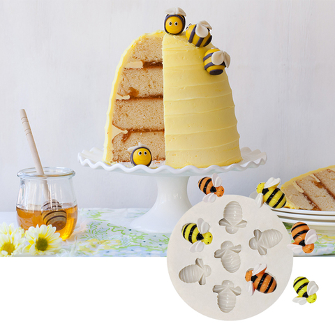 Molde de silicona de 7 cavidades para decoración de pasteles, molde de silicona para decoración de pasteles de abejas, hecho a mano, molde de Gel de sílice para dulces, Chocolate y hojas ► Foto 1/5