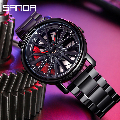 Relojes de pulsera de cuarzo para hombre, reloj deportivo con correa de acero, militar, resistente al agua, con rueda de coche, chulas de hombre ► Foto 1/6