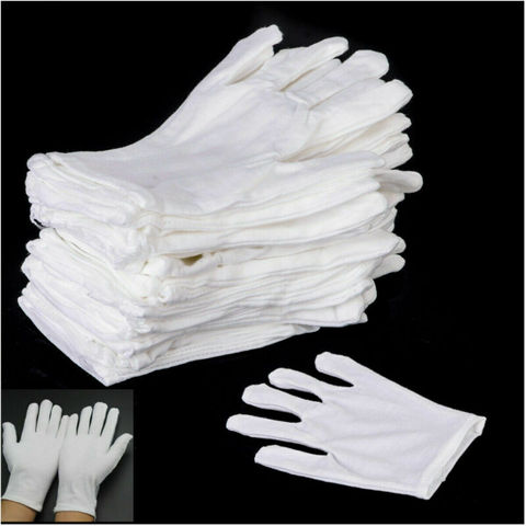 Guantes de algodón blanco, 12 pares, uso General, forro hidratante, talla L ► Foto 1/6