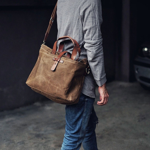 Bolso de lona con tela de cera de aceite para hombre y mujer, bandolera cruzada, de Color sólido, Vintage, plegable ► Foto 1/6