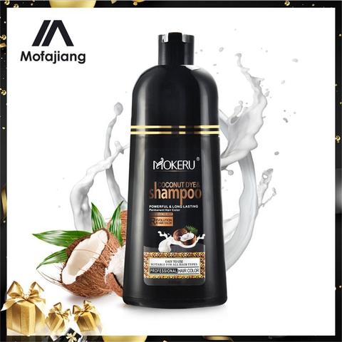 Mokeru-aceite de coco orgánico Natural, esencia de champú para tinte instantáneo para el cabello, tinte para el cabello, cobertura permanente de cabello gris, 500ml ► Foto 1/6