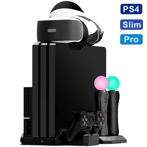 Soporte Vertical para PS4 Pro Slim PSVR, base de carga 3, 2 ventiladores de refrigeración para Play Station 4 PS 4 PS VR, accesorios para mandos de movimiento ► Foto 1/6