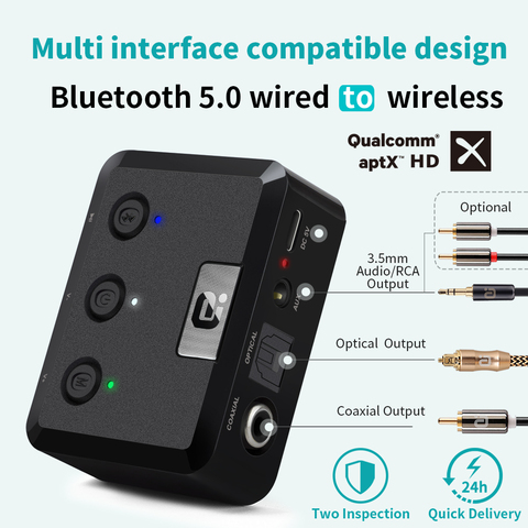 Receptor de Audio óptico Coaxial inalámbrico con Bluetooth 5,0, adaptador aptX HD de 3,5mm, Aux, receptor Bluetooth para coche, altavoces MR235PRO ► Foto 1/6