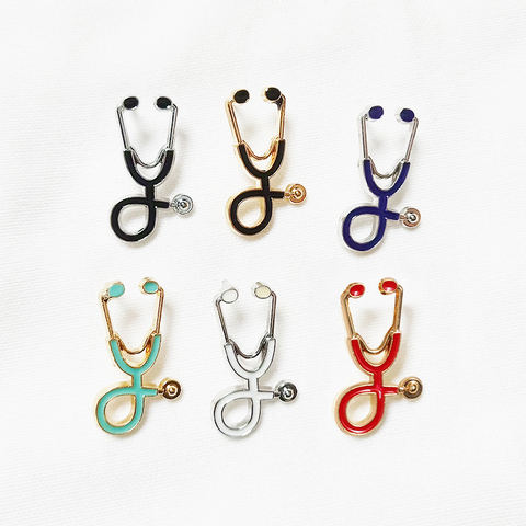 Mini broches de estetoscopio para Médicos Enfermeras, dorados, plateados, alfileres, chaquetas, abrigo, solapa, botón de bolso cuello con insignias, regalos, joyería médica ► Foto 1/6