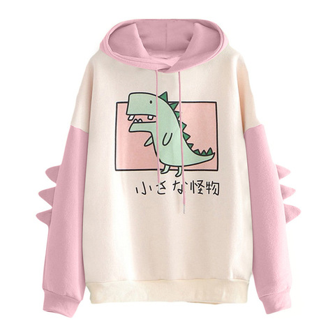 Sudadera con capucha de dinosaurios para mujer, ropa estilo coreano con estampado de dibujos animados, informal ► Foto 1/6