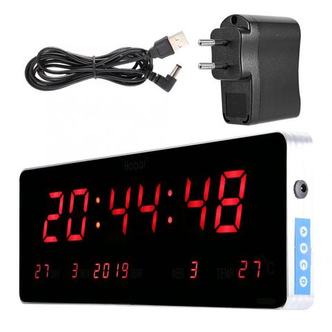 Reloj de pared de aleación de aluminio, LED Digital, reloj de pared con calendario, temperatura, enchufe europeo, 110-240V, diseño moderno, decoración de pared para el hogar ► Foto 1/6