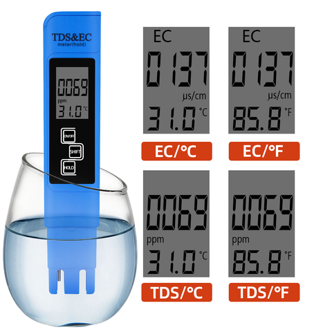 Nueva pluma TDS EC medidor de temperatura 3 en 1, función conductividad, herramienta de medición de calidad del agua TDS y probador EC 0-9990ppm 15% ► Foto 1/6