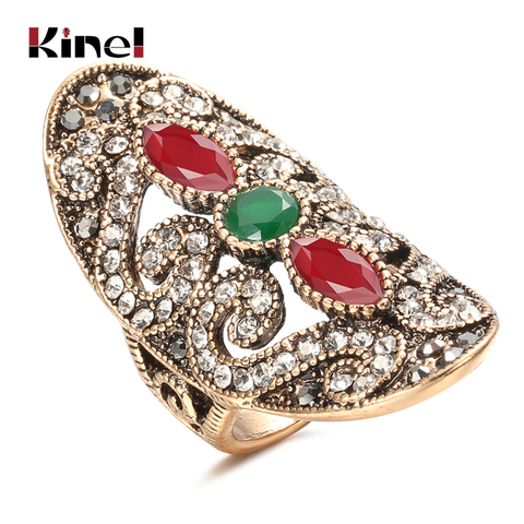 Kinel-anillo Vintage para mujer, joyería de Color dorado con incrustaciones de resina roja, anillos ovalados grandes de cristal antiguo para fiesta, joyería turca 2022 ► Foto 1/1